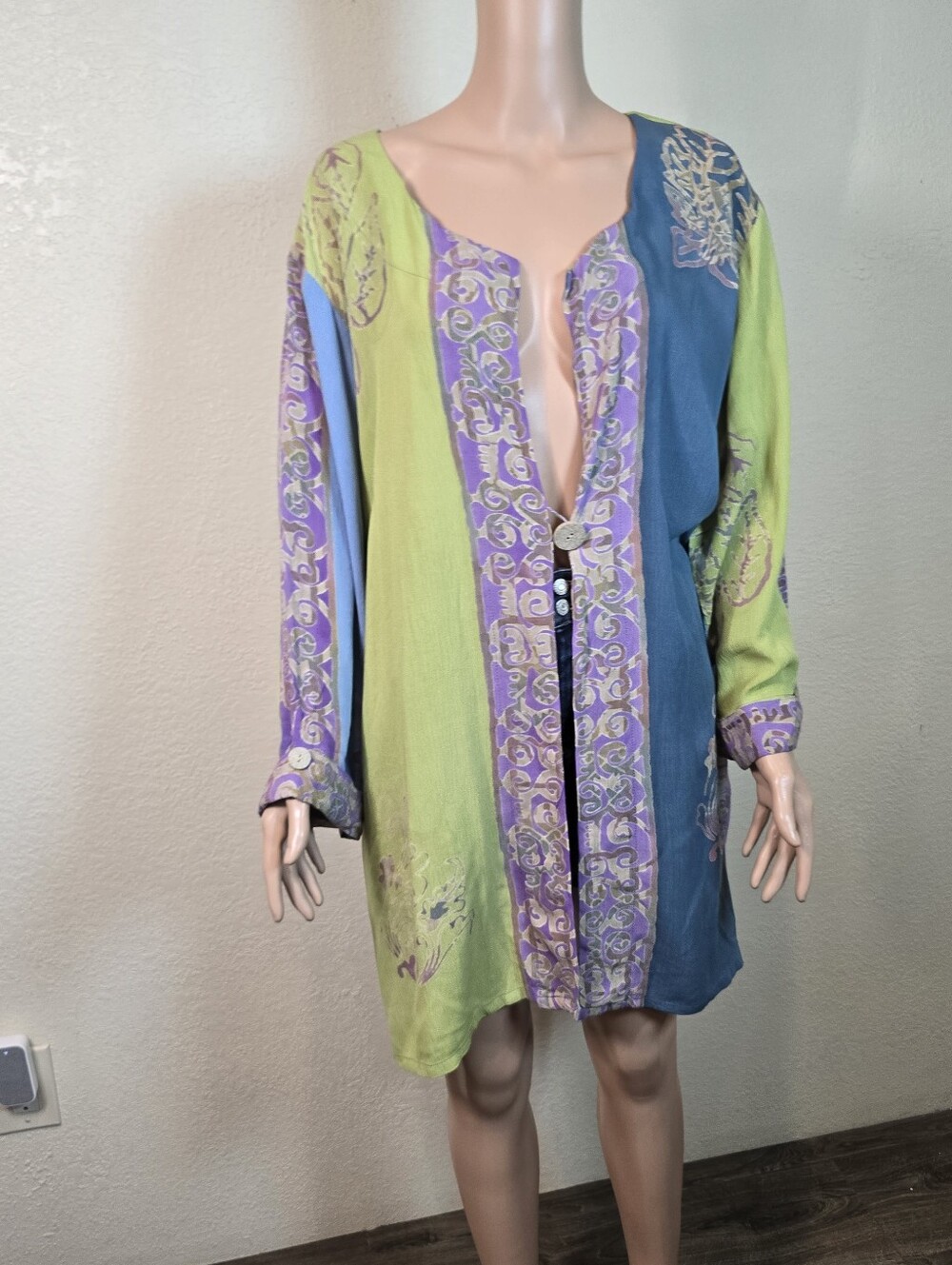 Soft Surroundings 100% Rayon Teal Green Purple Button Blouse Overlay Tunic  2x - Picture 5 of 14